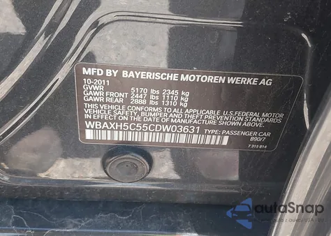 2012 BMW 528I xDrive from USA, damaged, VIN WBAXH5C55CDW03631